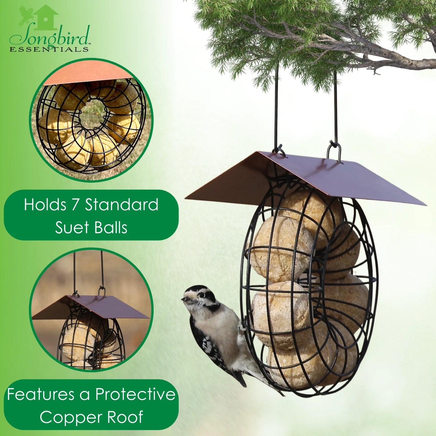 Suet Feeder for Suet Balls Metal Hanging Bird Feeder, 6 Suet Ball Capacity Copper