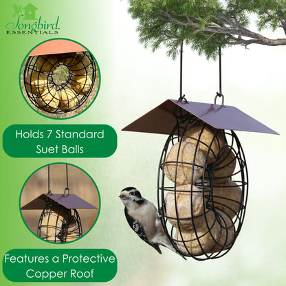 Suet Feeder for Suet Balls Metal Hanging Bird Feeder, 6 Suet Ball Capacity Copper