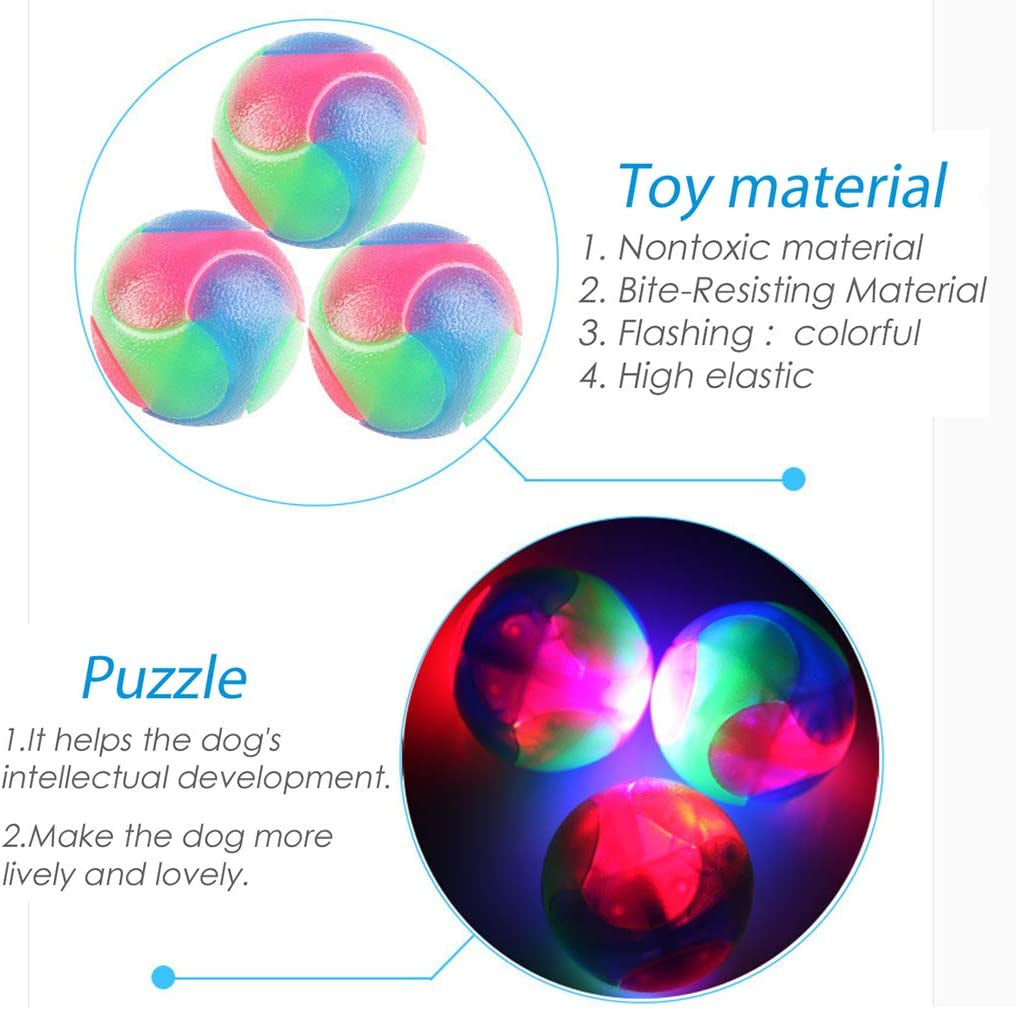 4 Pcs Light up Dog Balls,Flashing Elastic Ball,Glow Ball,Glow in the Dark Interactive Pet Toys for Aggressive Chewers,Puppy, Cats, Dogs