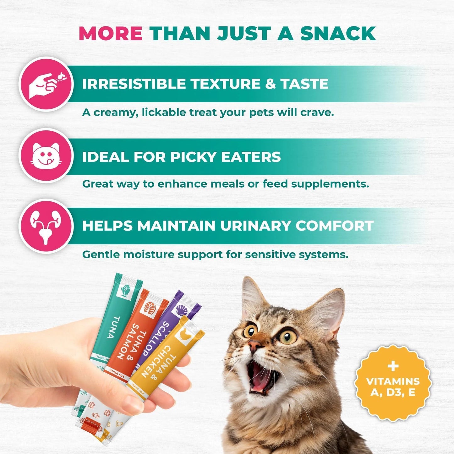 Lickable Cat Treats Squeeze Tubes 20 Sticks Tuna Urinary Care Multivitamin