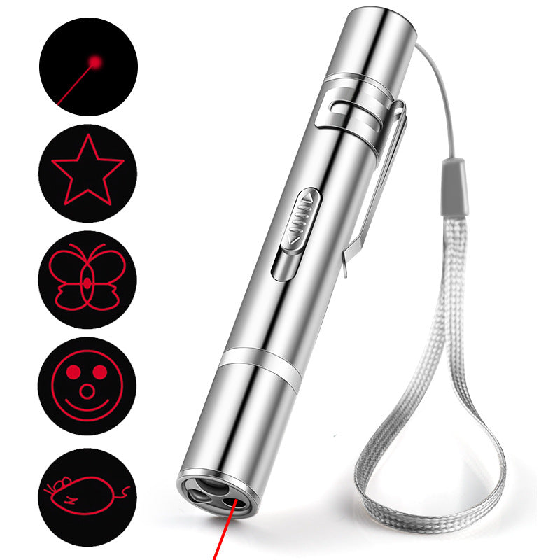 Laser Pointer Cat Toy, Red Dot LED Light Pointer Interactive Toys Indoor Cats Dogs, Long Range 5 Modes Lazer Projection Playpen for Kitten Outdoor Pet Chaser Tease Stick Training Exercise,Usb Recharge