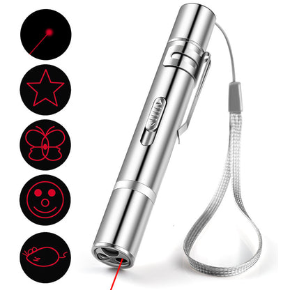 Laser Pointer Cat Toy, Red Dot LED Light Pointer Interactive Toys Indoor Cats Dogs, Long Range 5 Modes Lazer Projection Playpen for Kitten Outdoor Pet Chaser Tease Stick Training Exercise,Usb Recharge