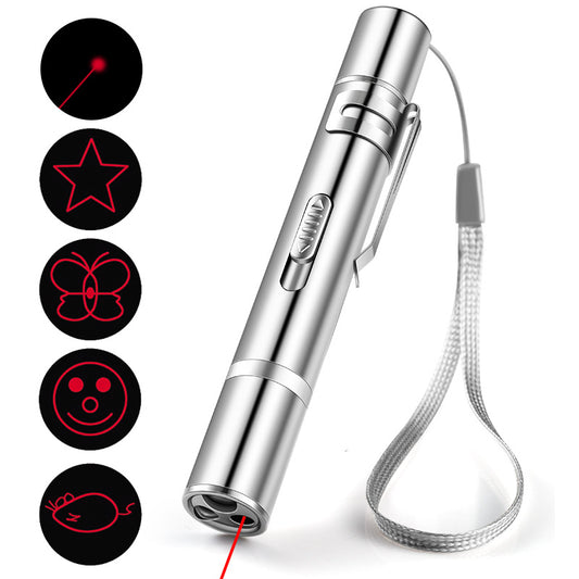 Laser Pointer Cat Toy, Red Dot LED Light Pointer Interactive Toys Indoor Cats Dogs, Long Range 5 Modes Lazer Projection Playpen for Kitten Outdoor Pet Chaser Tease Stick Training Exercise,Usb Recharge