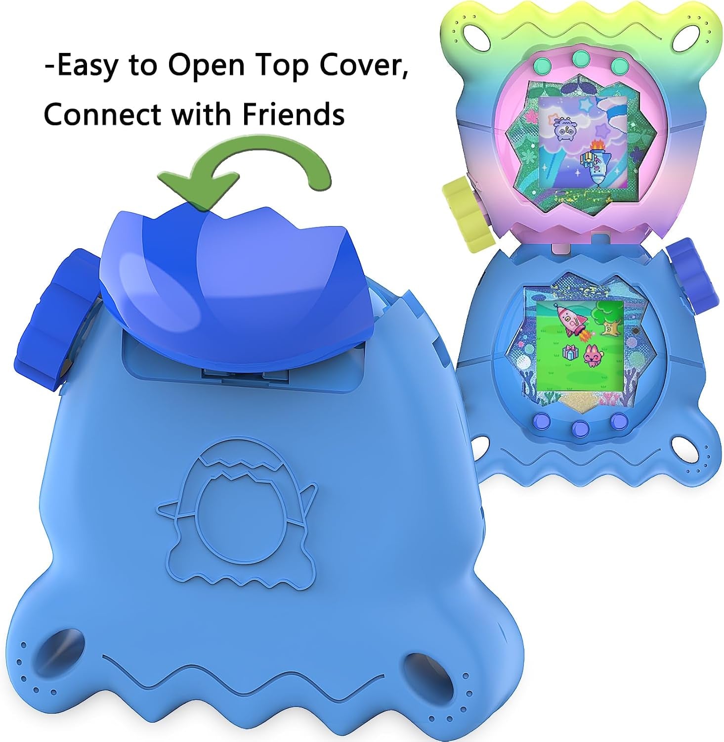 Silicone Case for Tamagotchi Paradise Electronic Pets Toy, Screen Protector and Lanyard for Tamagotchi Paradise Virtual Pet Accessories (Blue)