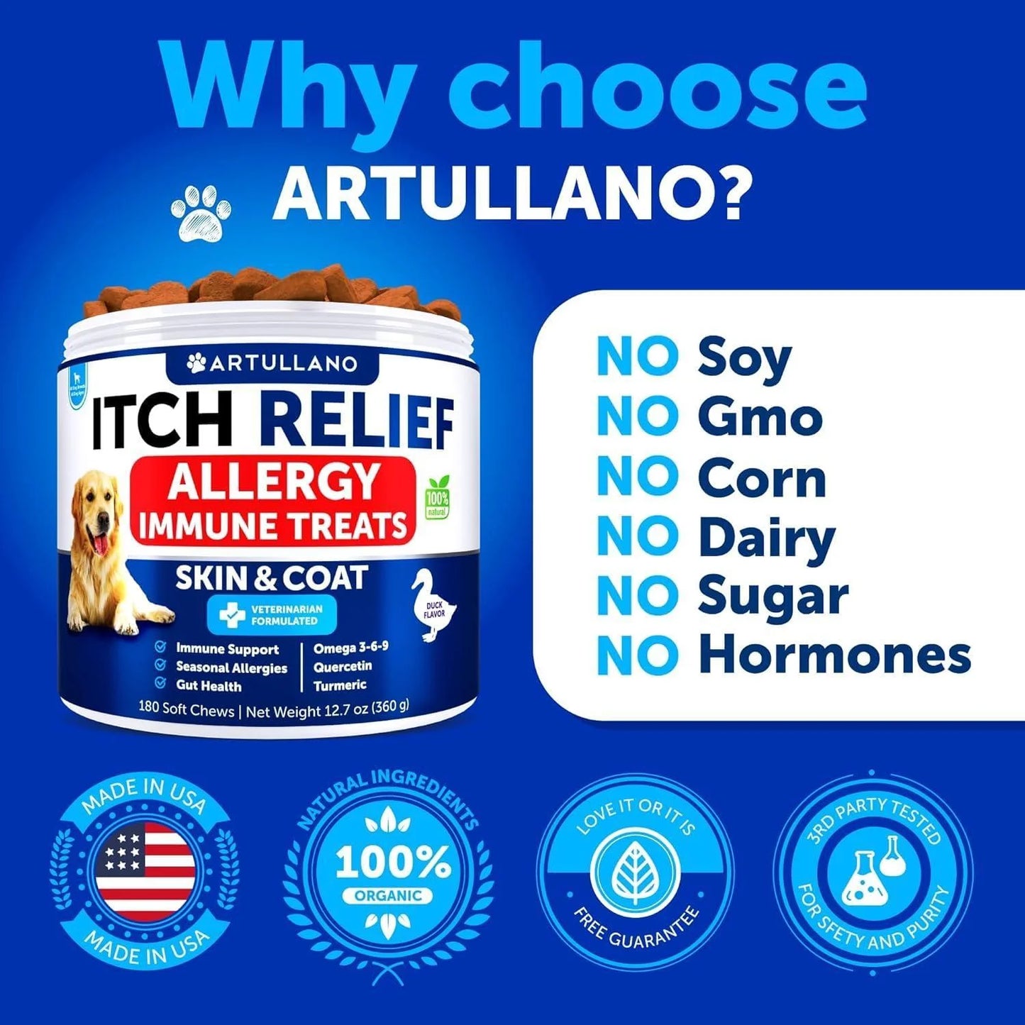 Dog Allergy Relief 180 Chews Itching Skin Relief for Dogs Fish Oil Omega 3