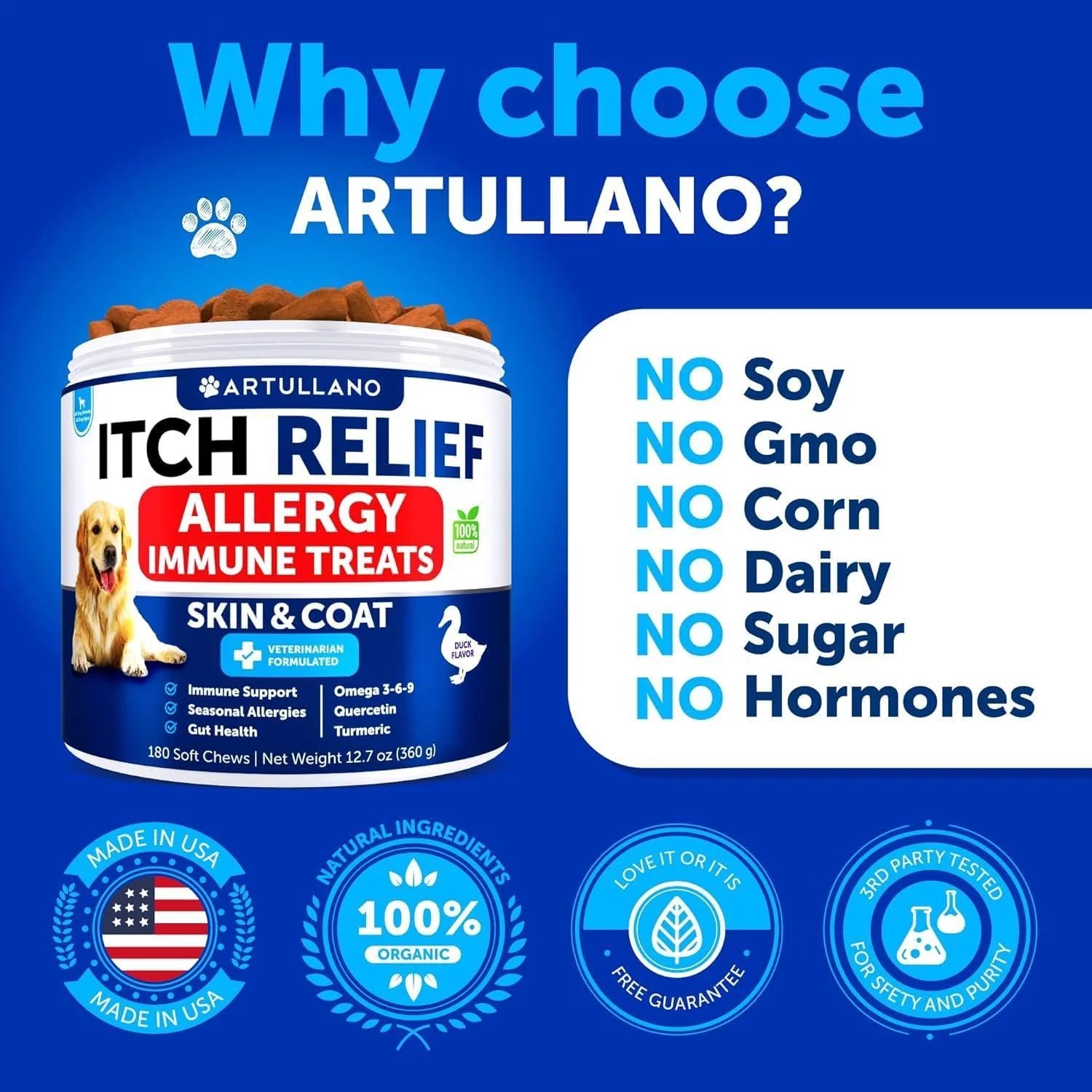 Dog Allergy Relief 180 Chews Itching Skin Relief for Dogs Fish Oil Omega 3