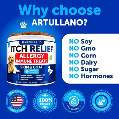 Dog Allergy Relief 180 Chews Itching Skin Relief for Dogs Fish Oil Omega 3