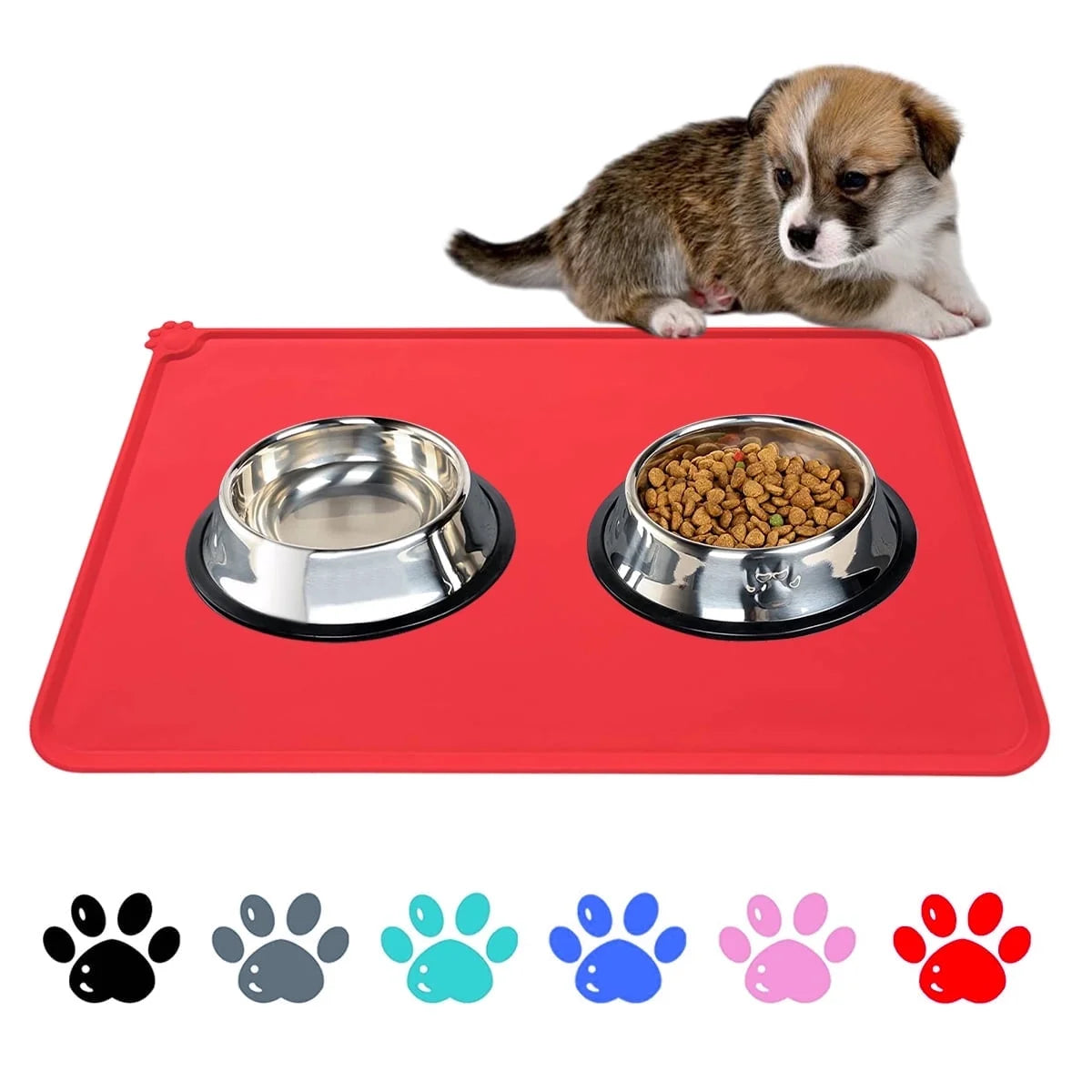 Silicone Waterproof Dog Cat Pet Food Mats Tray -FDA Grade Dog Pet Cat Feeding Mat-Black