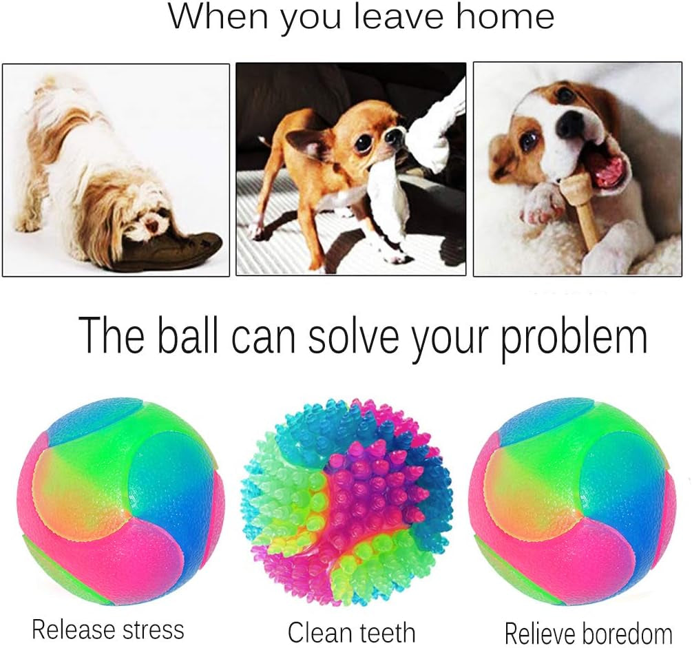 4 Pcs Light up Dog Balls,Flashing Elastic Ball,Glow Ball,Glow in the Dark Interactive Pet Toys for Aggressive Chewers,Puppy, Cats, Dogs
