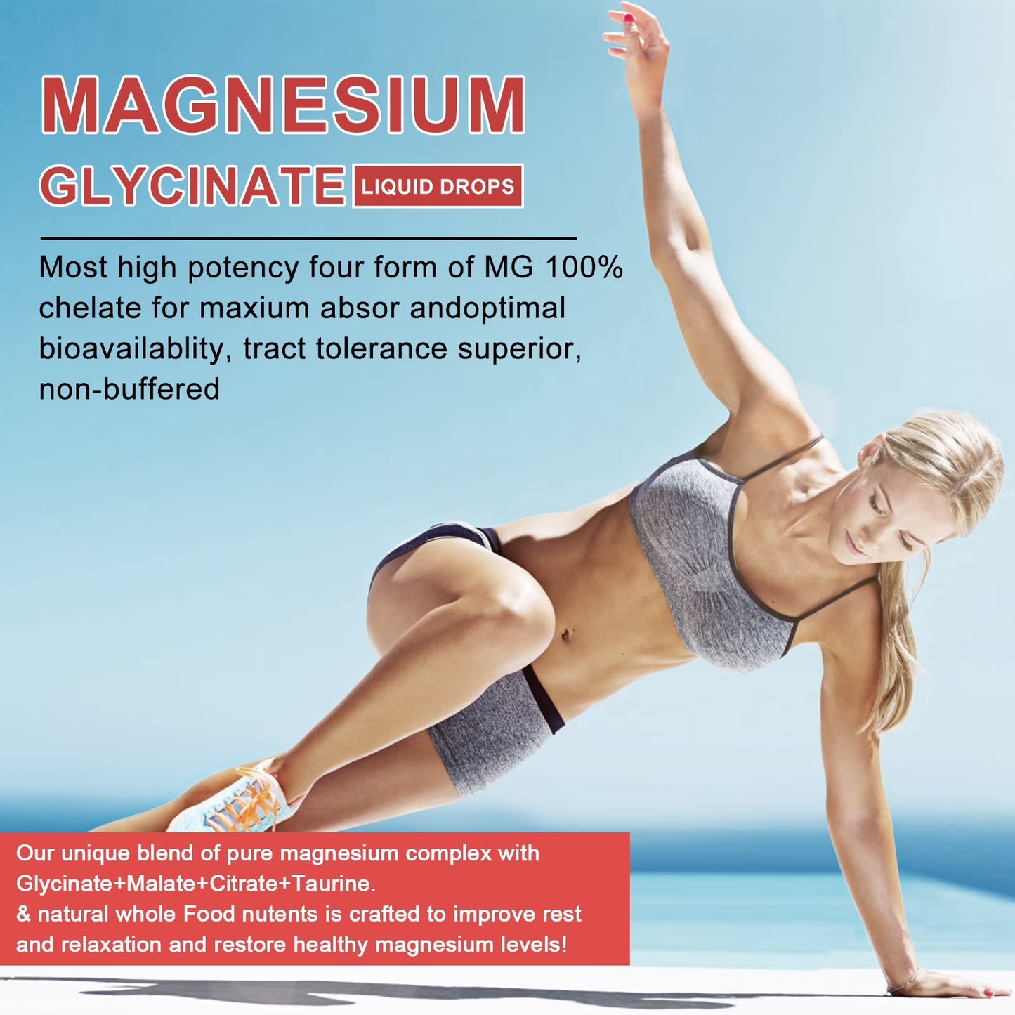 Magnesium Glycinate Liquid Drop - with Citrate, Malate and Taurate, L-Theanine, D3, K2,B6 - for Sleep, Bone,Muscles, Energy, Sugar-Free Raspberry Flavor - 4 Fl Oz