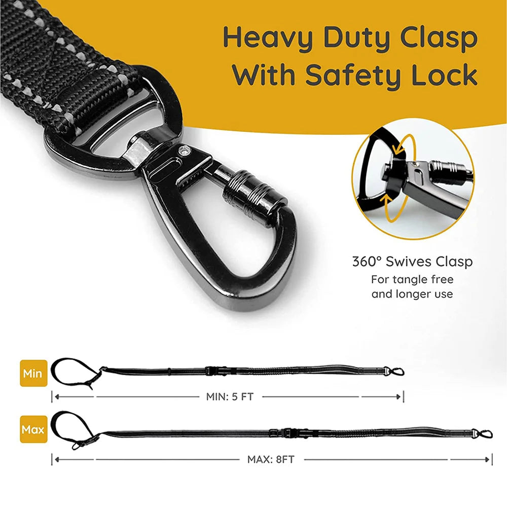 Hands Free Dog Leash 6 in 1 Waist Dog Lead Adjustable 8Ft Bungee Dog Leash with Nylon Double Handle for Walking/Running/Training