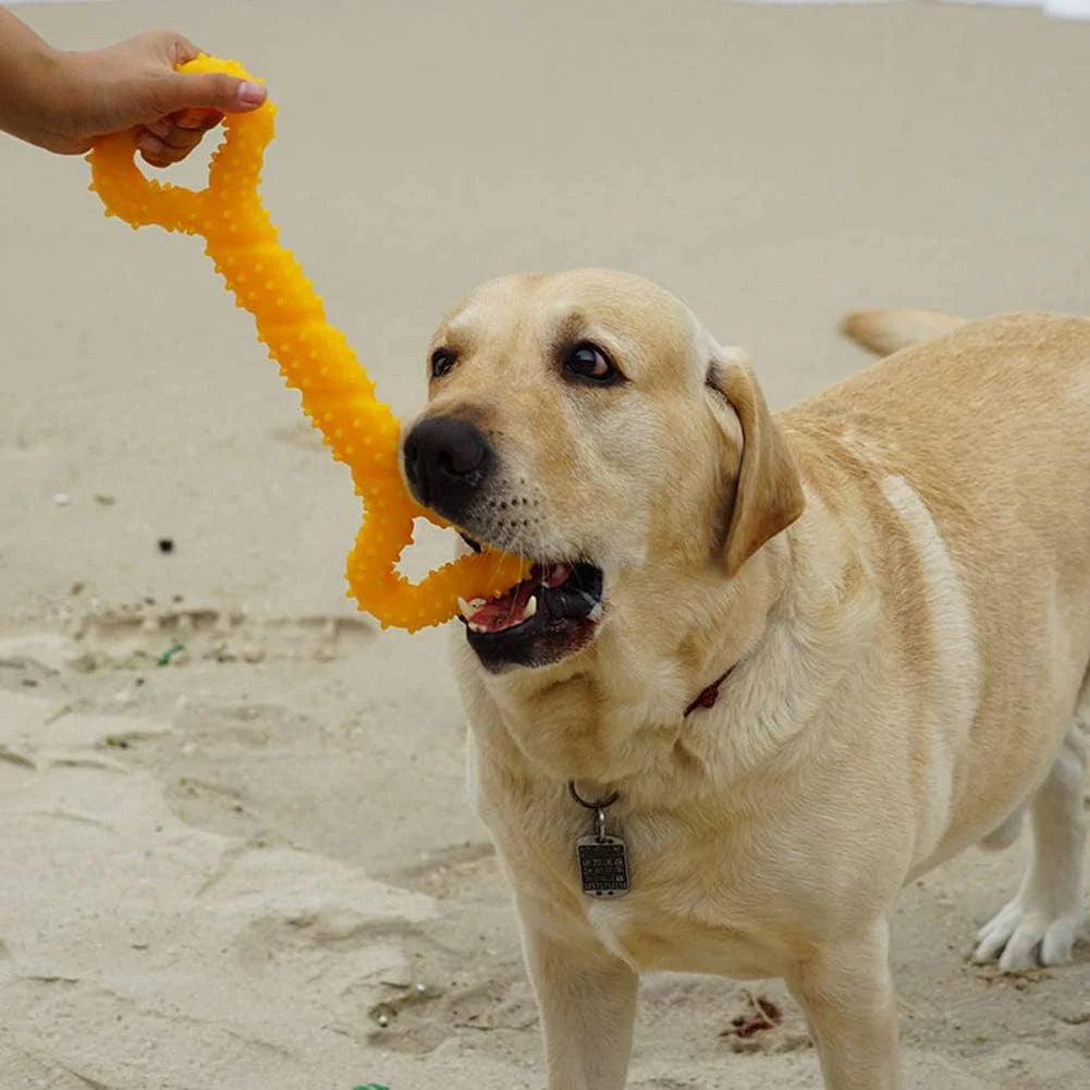 Christmas Dog Toys Durable Dog Chew Toys 13 Inch Bone Shape Extra Large Dog Toys with Convex Design Strong Tug Toy for Aggressive Chewers Medium and Large Dogs Tooth Cleaning, Yellow