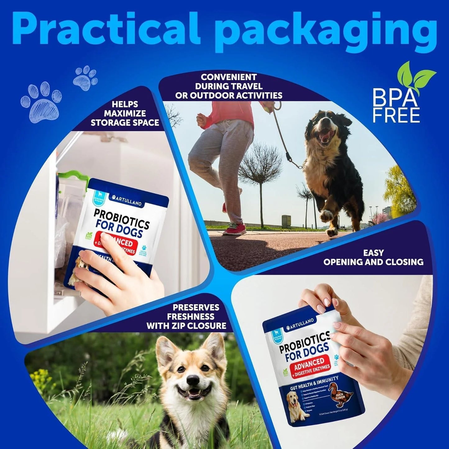 Probiotics for Dogs 70 Chews Duck Flavor Gut Health & Prebiotics