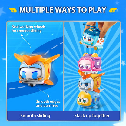 Super Pets 4-Pack Collection Jerome, Golden Boy, Shine, Ellie, Vehicle Action Figure with Light Effect and Mutiple Emotion Expressions, Gifts for Kids Age 3+