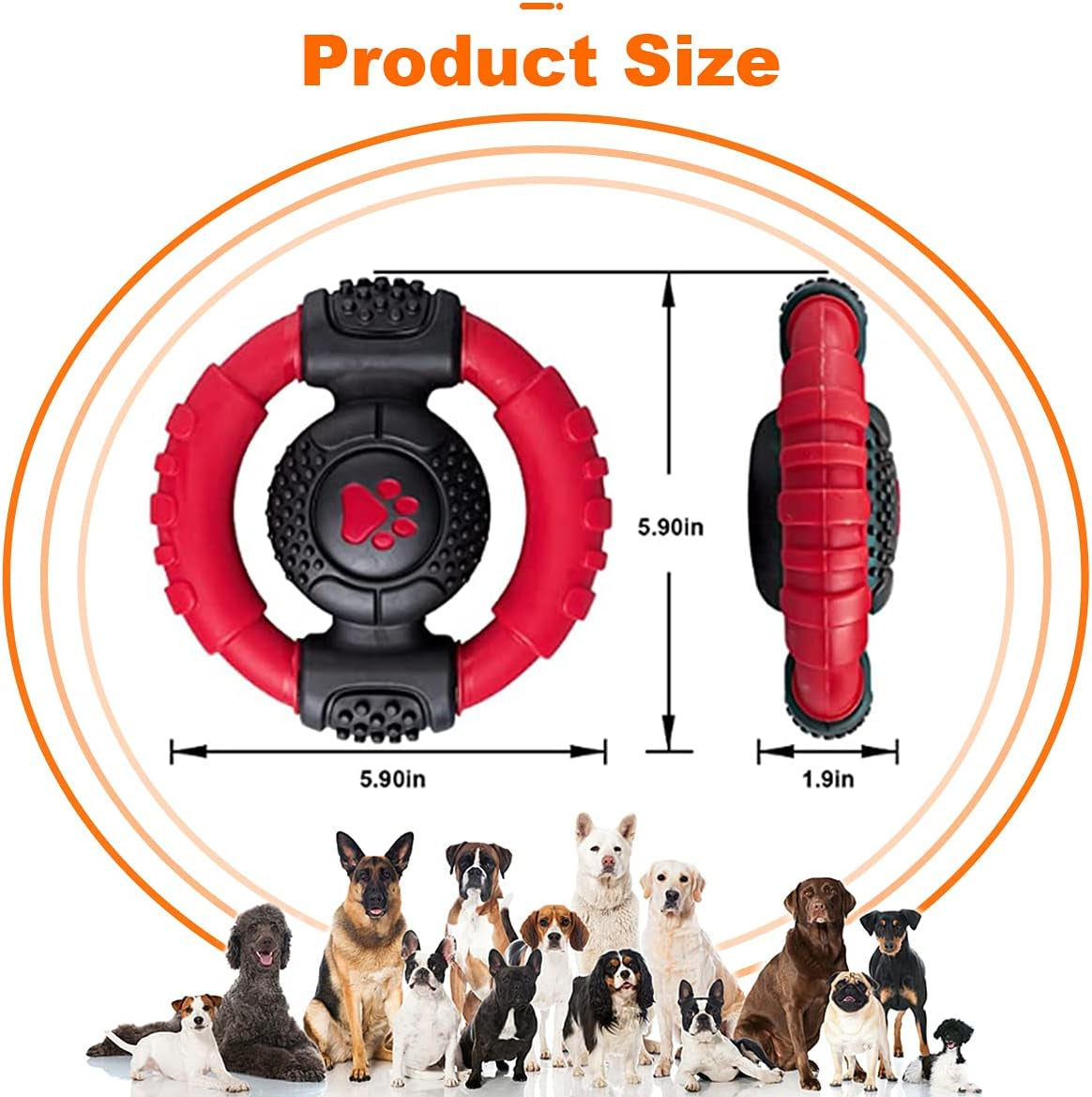 Chew Toy Nylon Rubber Steering Wheel for Small、Large and Medium Dogs | Shape Indestructible Dog Toys Dog Teeth Cleaning, Milk Flavor, 5.9 Inches