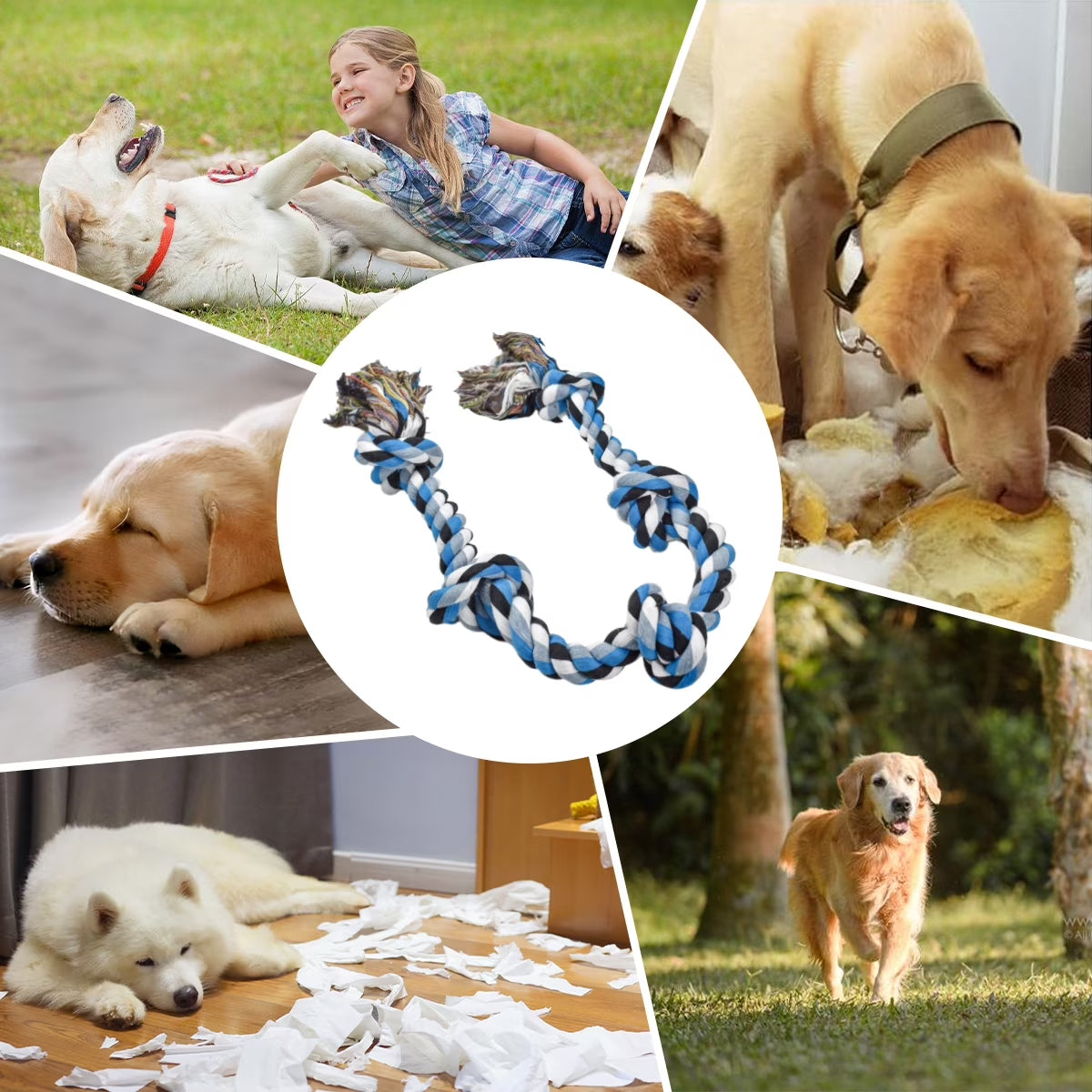 Heavy Duty Dog Chew Toys, Interactive Dog Rope Toy for Large and Medium Aggressive Chewers, Cotton Tug of War Dog Toy for Teeth Cleaning