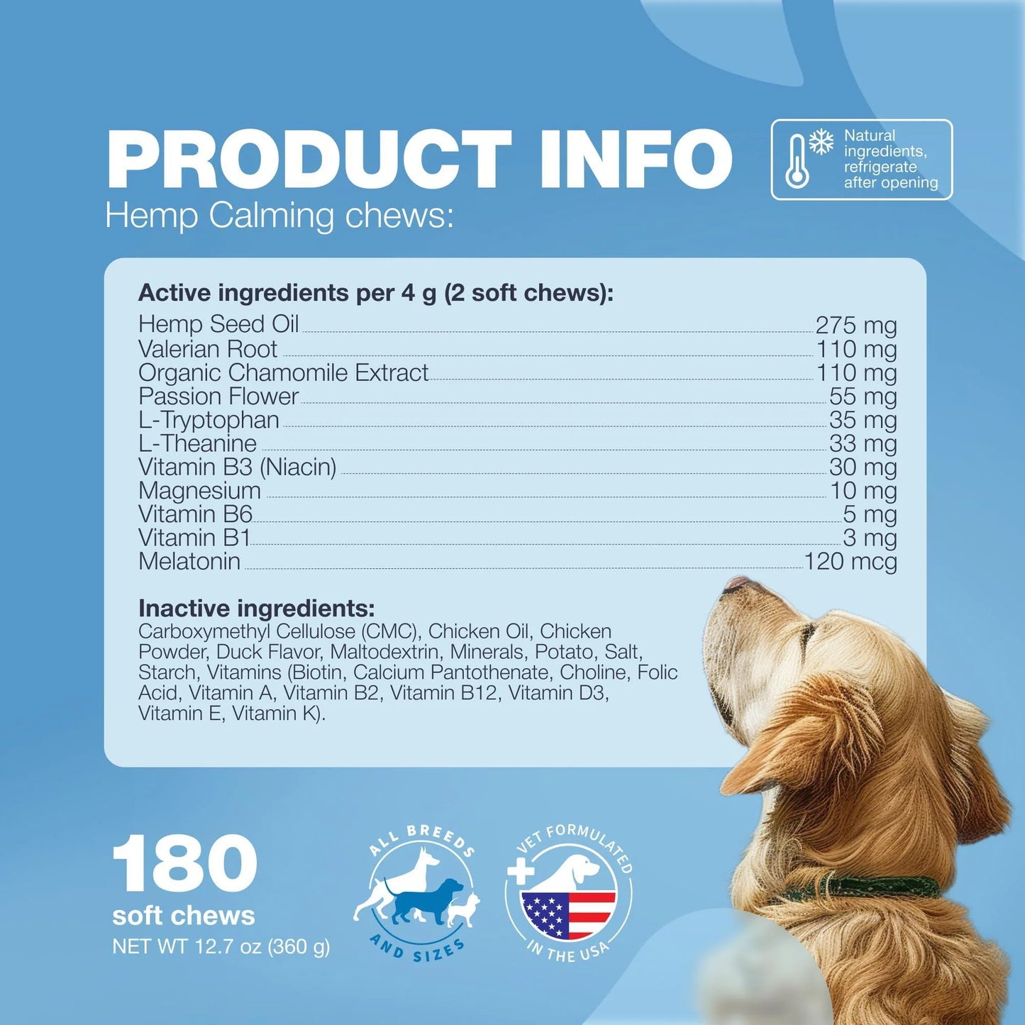 Calming Chews for Dogs Anxiety Dog Calming Treats with Melatonin Valerian Root 180 Chews