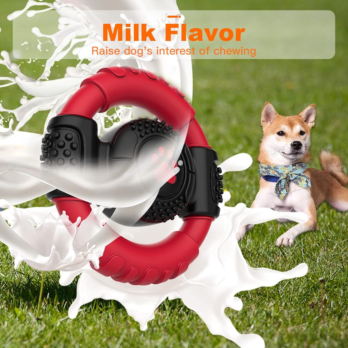 Chew Toy Nylon Rubber Steering Wheel for Small、Large and Medium Dogs | Shape Indestructible Dog Toys Dog Teeth Cleaning, Milk Flavor, 5.9 Inches