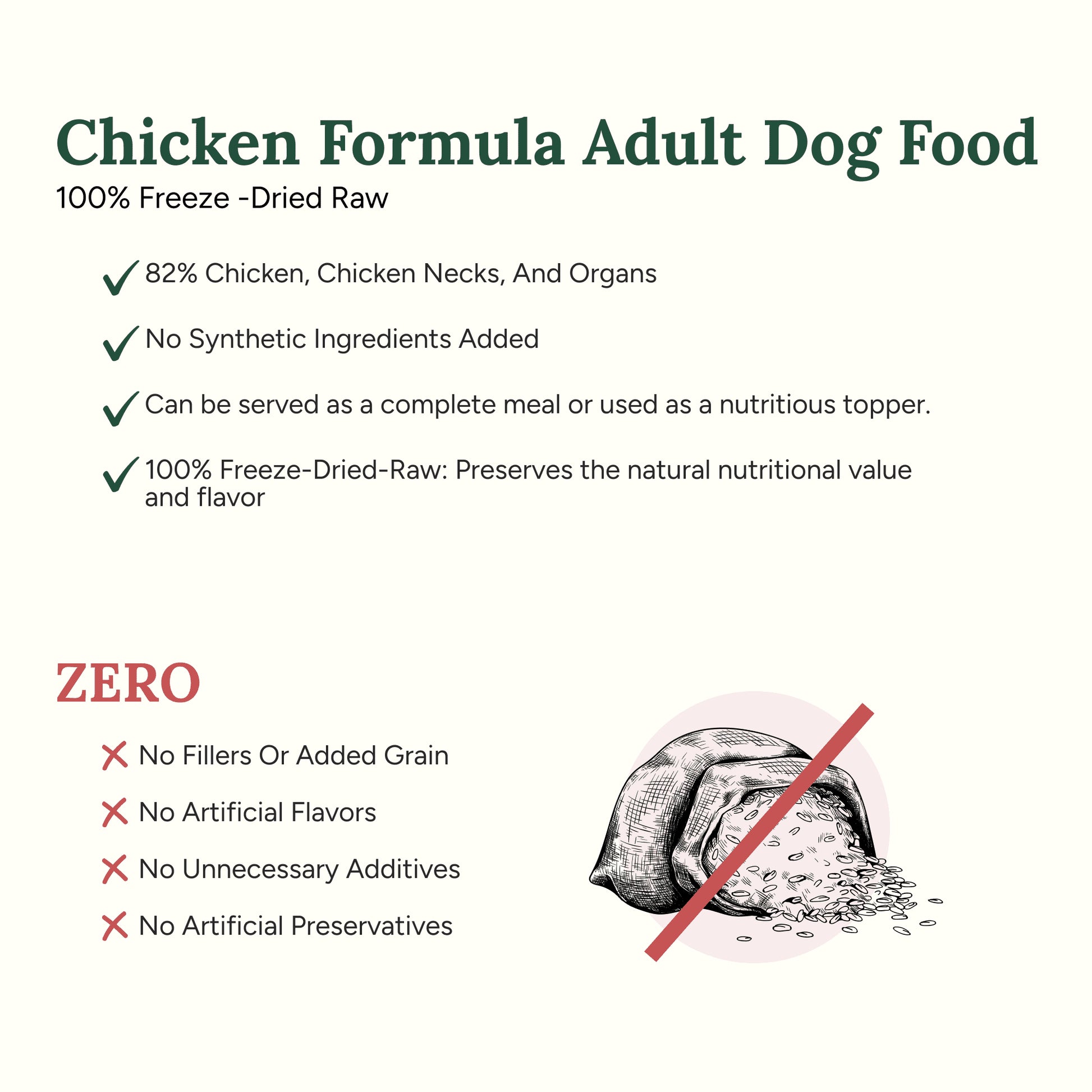 Chicken Flavor Freeze Dried Dog Food, 5 Oz. Bag
