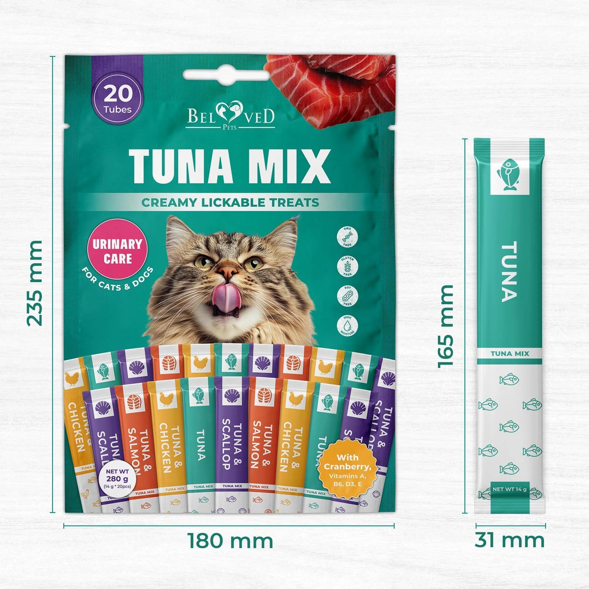 Lickable Cat Treats Squeeze Tubes 20 Sticks Tuna Urinary Care Multivitamin