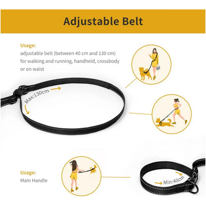 Hands Free Dog Leash 6 in 1 Waist Dog Lead Adjustable 8Ft Bungee Dog Leash with Nylon Double Handle for Walking/Running/Training