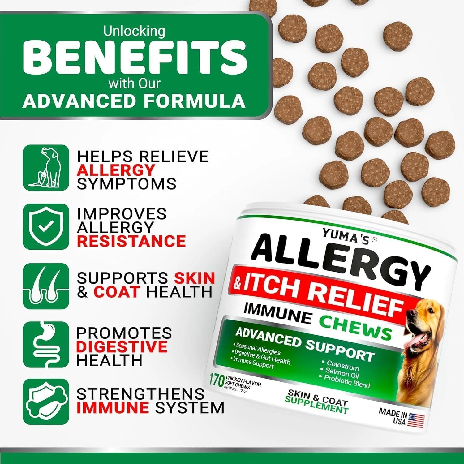 2 Pack Dog Allergy Relief Chews Dog Itching Skin Relief Treatment Pills anti Itch for Dogs Itchy and Paw Licking Dry Skin & Hot Spots Omega 3 Fish Oil Skin & Coat Supplement